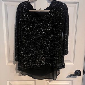 Studio Y Sparkling Black Sequin Top
